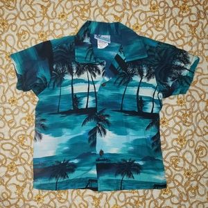 Teal Blue, Tropical Hawaiian Boys Short Sleeve 3T